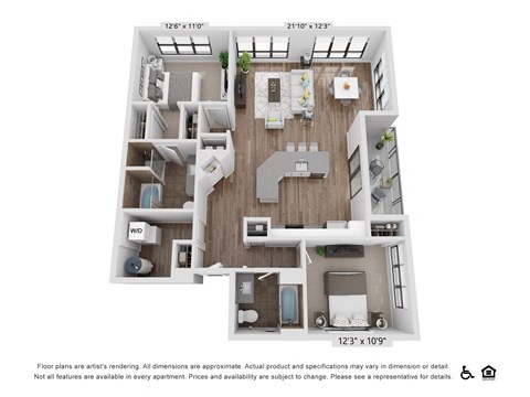 Floor plan for 2 beds, 2 baths, 1300 sqft